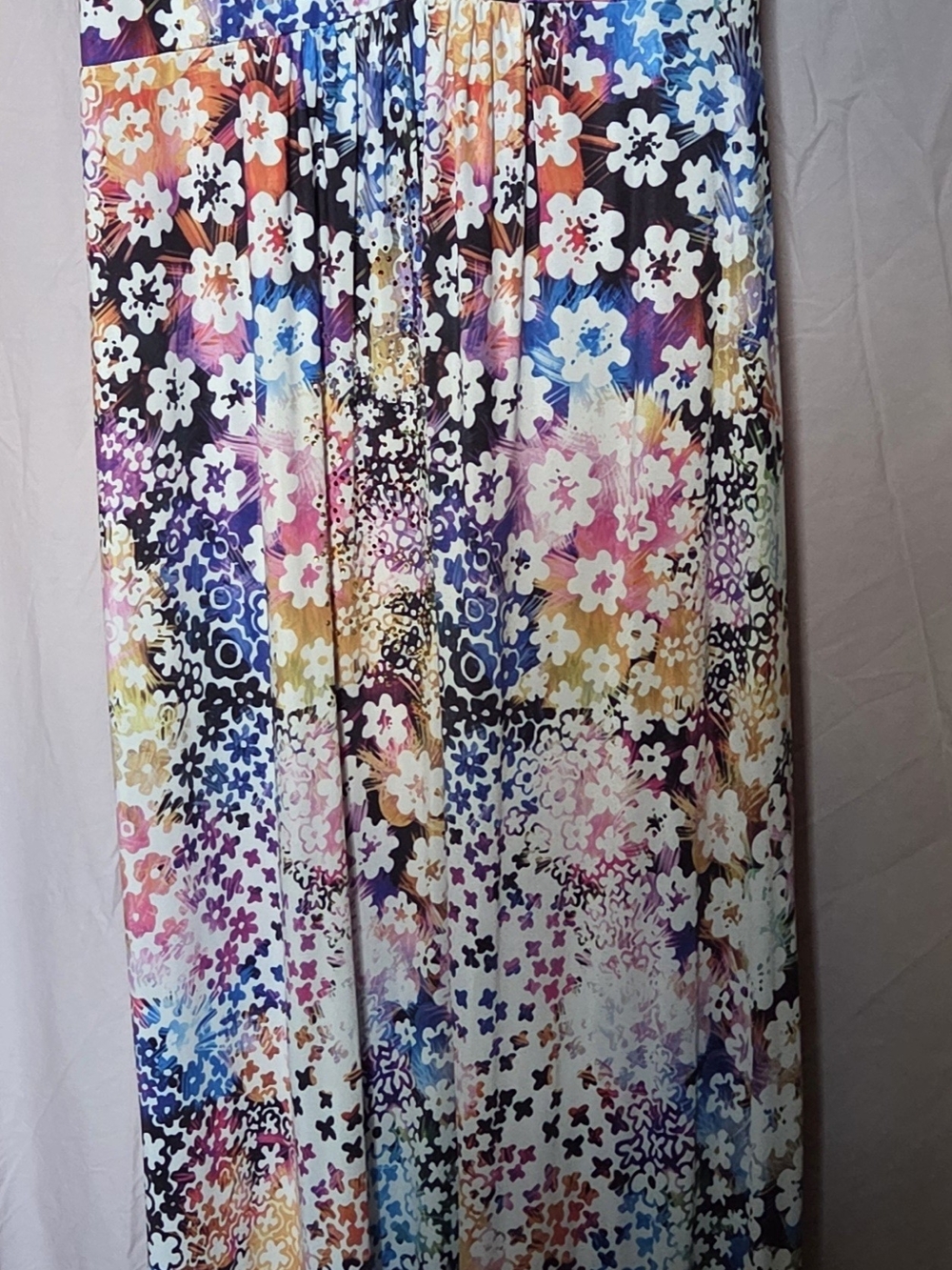 VENUS Floral Patchwork Maxi Dress in White, Pink, Blue & Gold